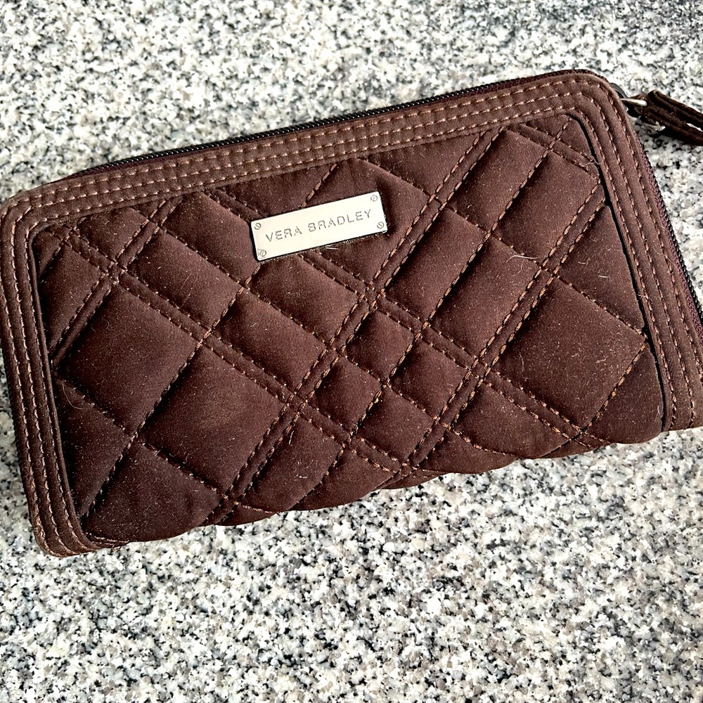 Vera Bradley quilted wallet in chocolate.
